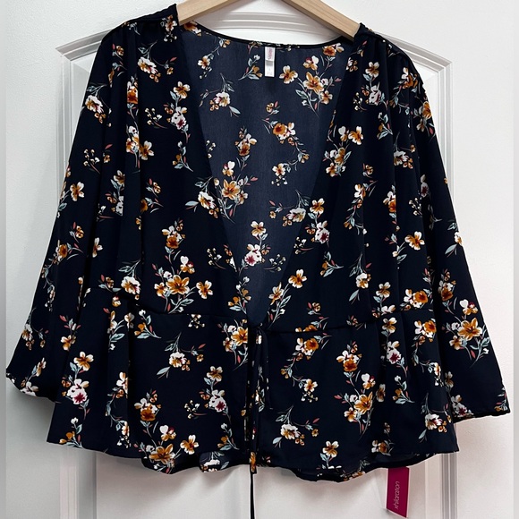 Xhilaration Sweaters - NWT Xhiliration Floral Print Tie Cardigan, Navy, L